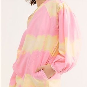 Free People Feels Right Pullover Sweatshirt Tie Dye Pink and Yellow